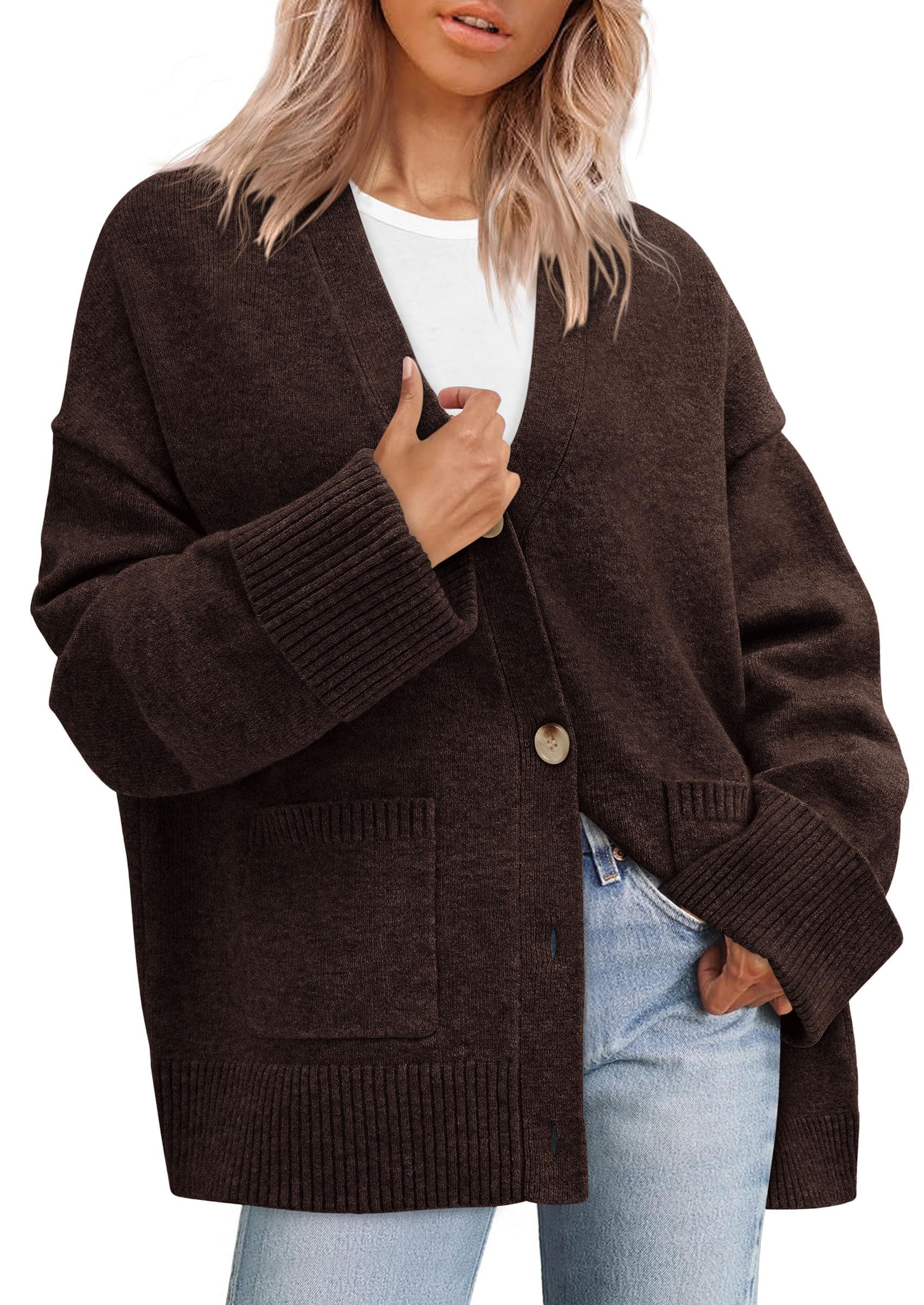 PRETTYGARDEN Women's Oversized Cardigan Sweaters Trendy Chunky Knit Long Sleeve V Neck Button Down Fall Winter Outfits