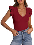 PRETTYGARDEN Womens V Neck Summer Tops Ruffle Sleeveless Slim Fit T Shirts Going Out Casual Blouses