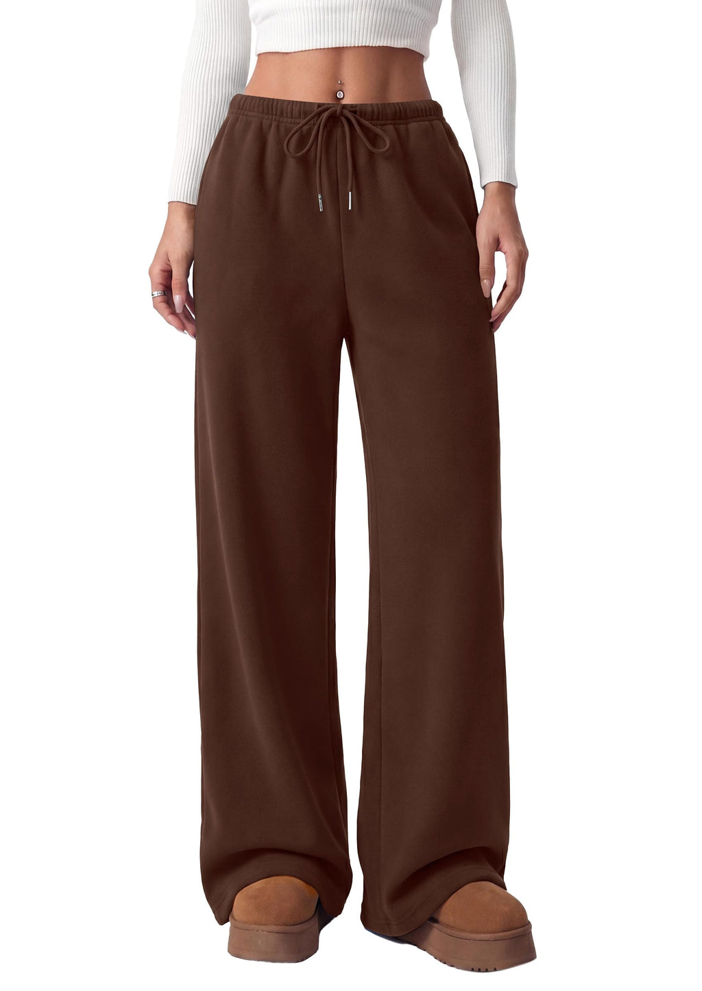 PRETTYGARDEN Womens Wide Leg Sweatpants Fleece Lounge Pants | Elastic Drawstring Waist,Baggy Jogger Yoga Sweat pants,Pockets,Fall Winter Clothes,Loose Daily Casual & Loungewear Trousers