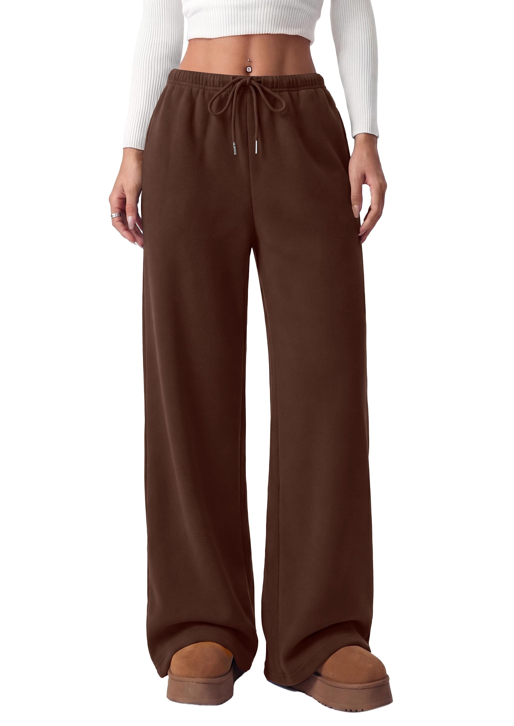PRETTYGARDEN Womens Wide Leg Sweatpants Fleece Lounge Pants | Elastic Drawstring Waist,Baggy Jogger Yoga Sweat pants,Pockets,Fall Winter Clothes,Loose Daily Casual & Loungewear Trousers