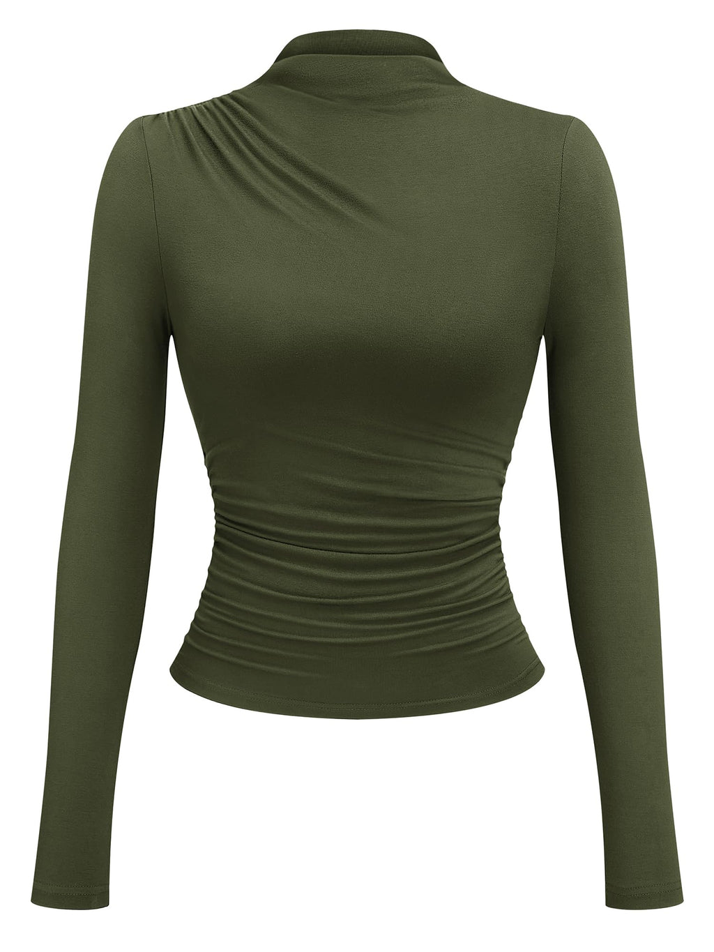 FreshPretty Going Out Tops for Women Long Sleeve Mock Neck Ruched Work Tops,Office Business Casual Tops,Modest Asymmetrical High Neck Fitted Elegant Dressy Shirt,Cinched Waist,Fall Clothes,Undershirt