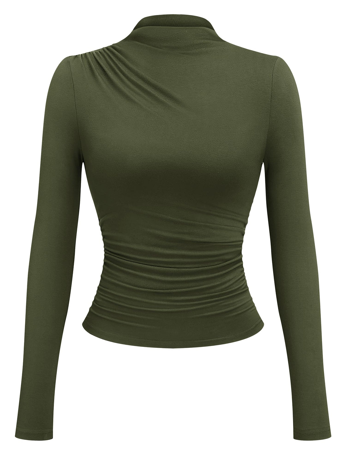 FreshPretty Going Out Tops for Women Long Sleeve Mock Neck Ruched Work Tops,Office Business Casual Tops,Modest Asymmetrical High Neck Fitted Elegant Dressy Shirt,Cinched Waist,Fall Clothes,Undershirt