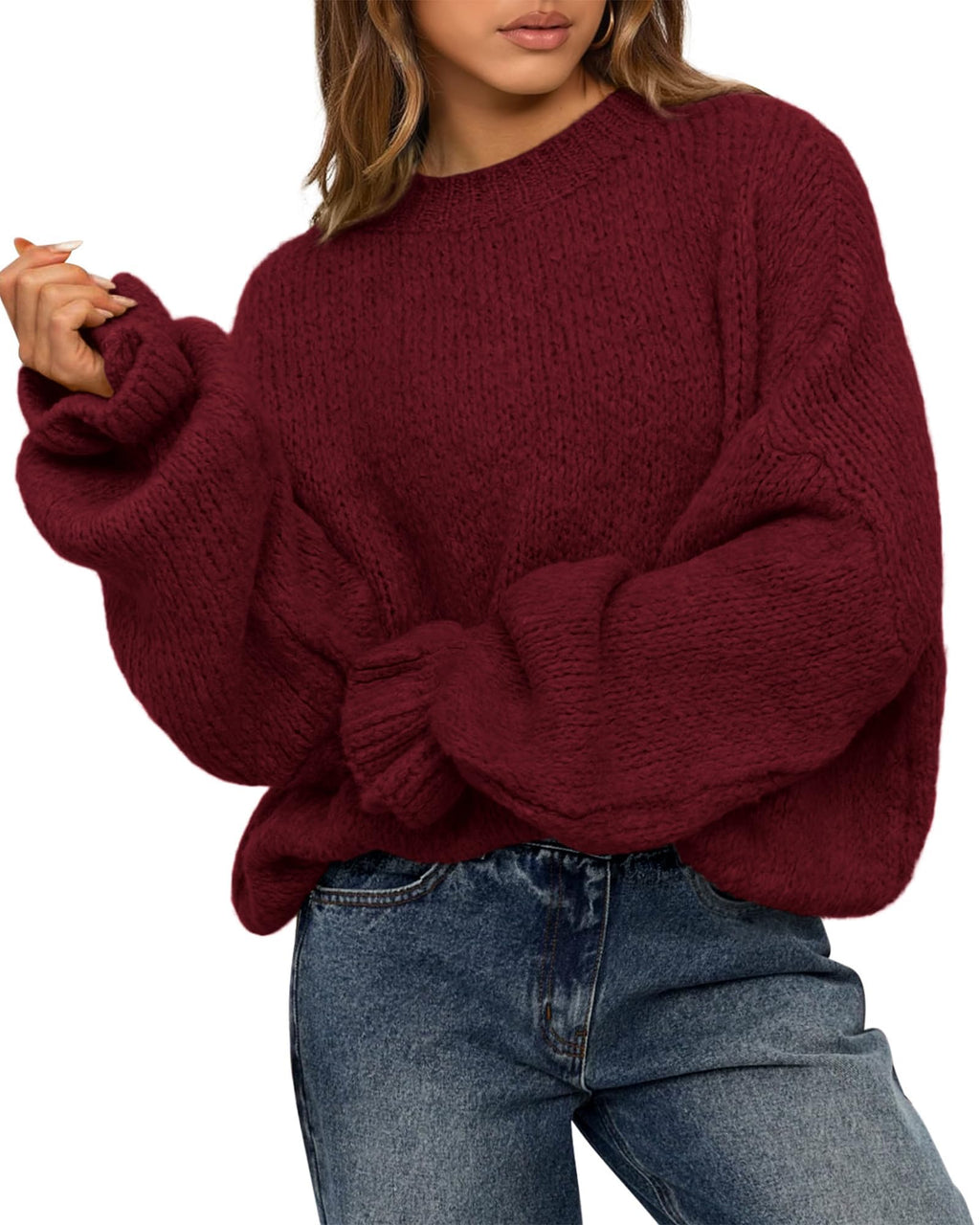 BTFBM Women's Oversized Sweater Crewneck Fall Winter Long Sleeve Fuzzy Warn Knit Pullover Sweaters Trendy Outfits