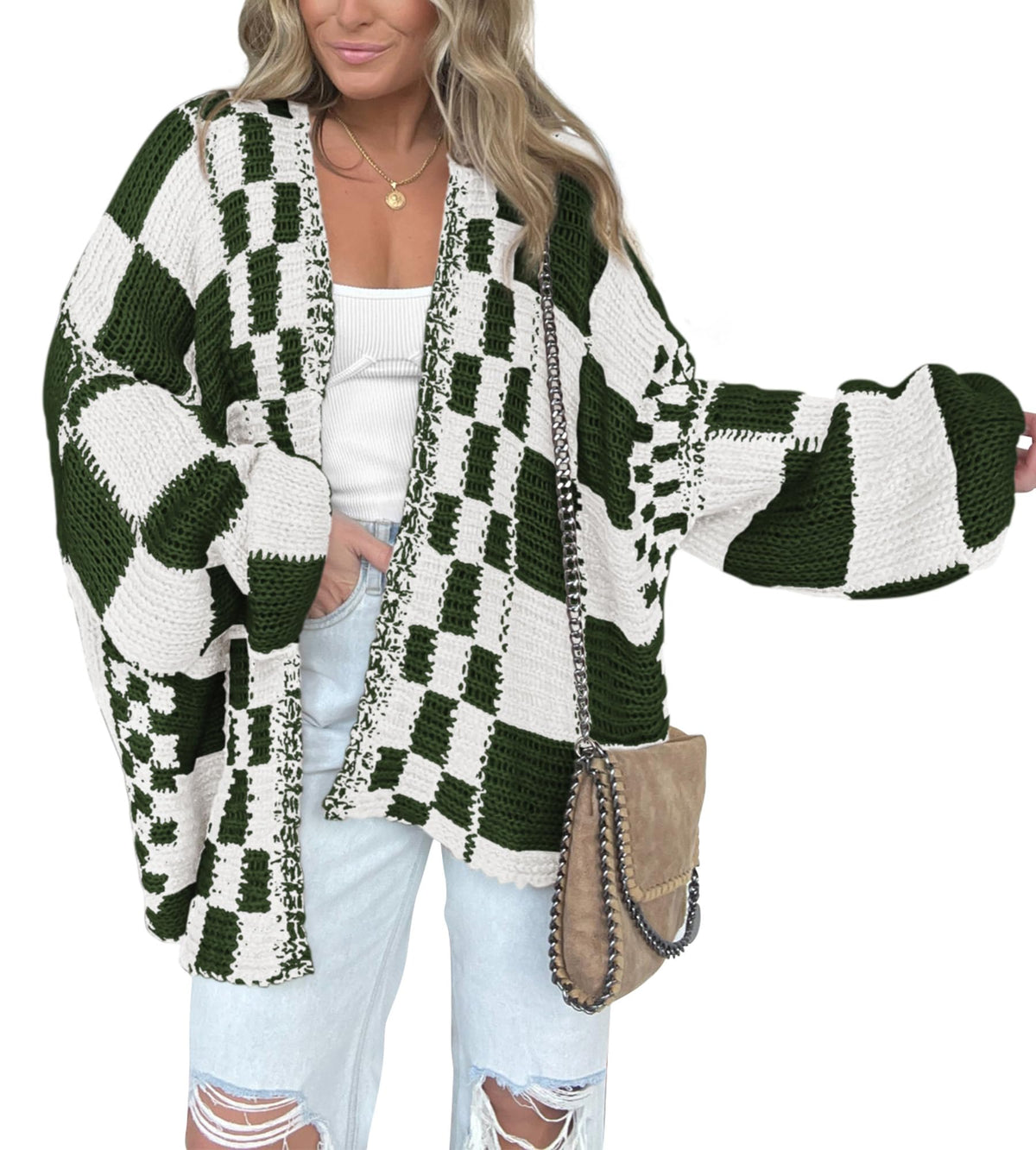 BTFBM Casual Cardigan Sweater for Women Fall Long Sleeve Sweaters Fall Outfits, Loose Fit,Solid,Open Front Chunky Knit Sweaters,Chunky Cardigan Sweaters For Women,Checkered Outwear Coat