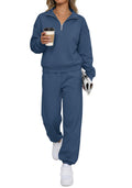 BTFBM Womens 2 Piece Outfits Sweatsuit Fleece Lounge Sets Quarter Zip Pullover Sweatshirt,Baggy Jogger Sweatpants,Fall Fashion Clothing,Airport Travel Matching Sweat Set