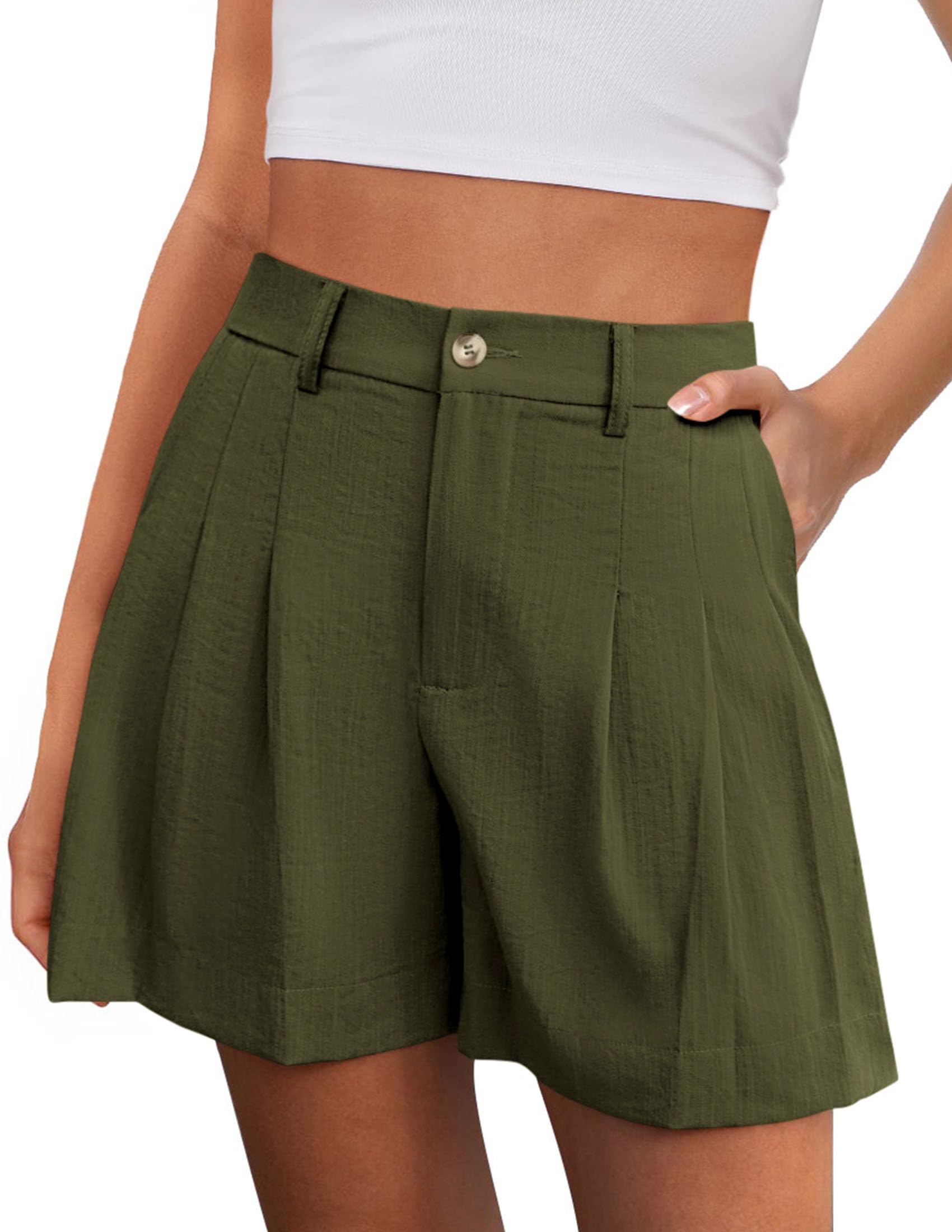 PRETTYGARDEN Womens Shorts Casual Summer Elastic High Waist Zipper Button Tailored Shorts Pleated Beach Vacation Clothes