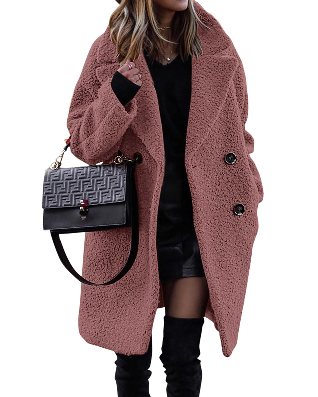 BTFBM Women Winter Faux Fur Coats Lapel Long Sleeve Fuzzy Fleece Outerwear Button Down Sherpa Jackets Fall Outfits