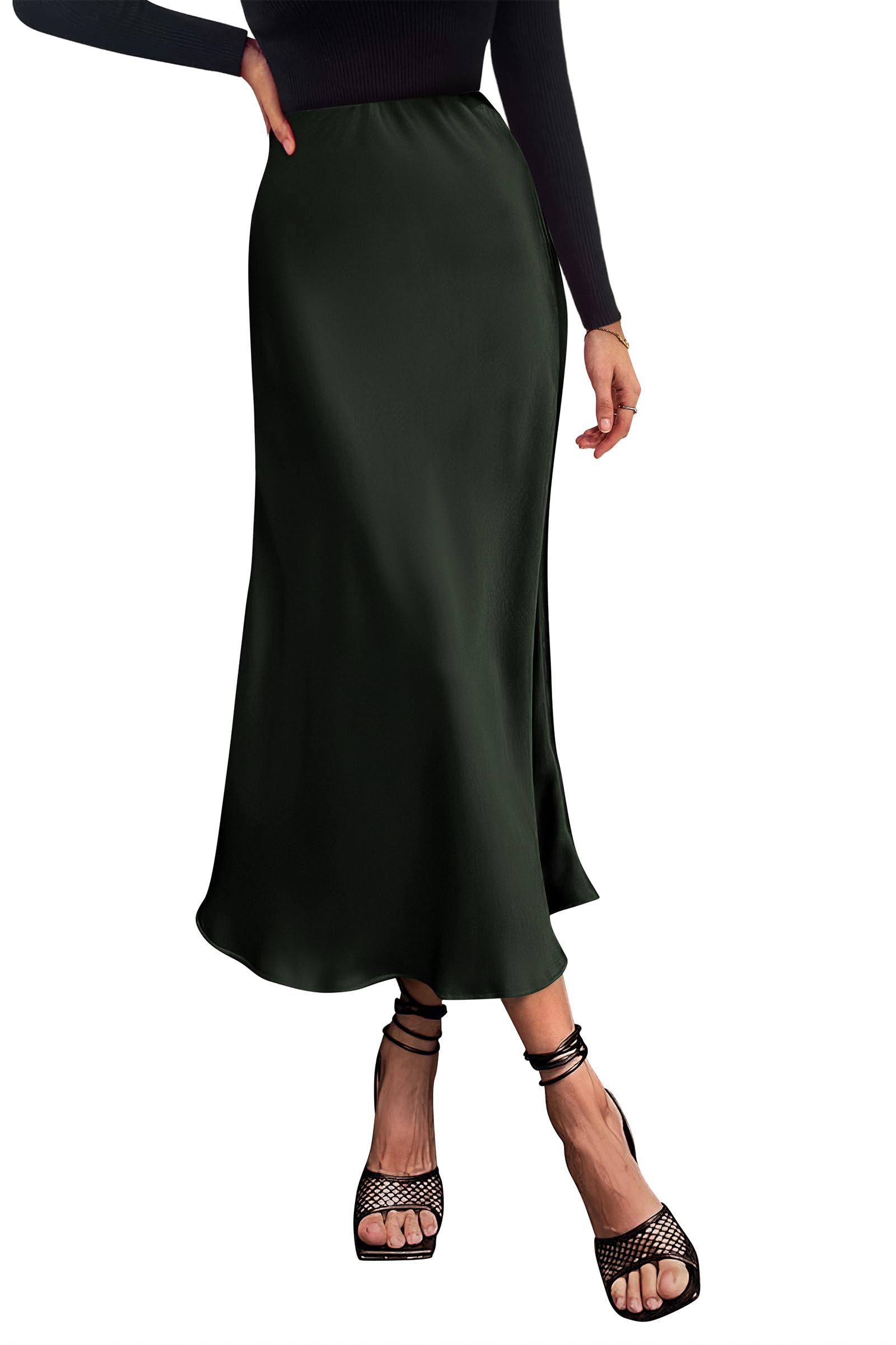 PRETTYGARDEN Women's Satin Skirts Dressy Casual Fall High Waisted Cocktail Wedding Flowy Elegant A Line Midi Skirt