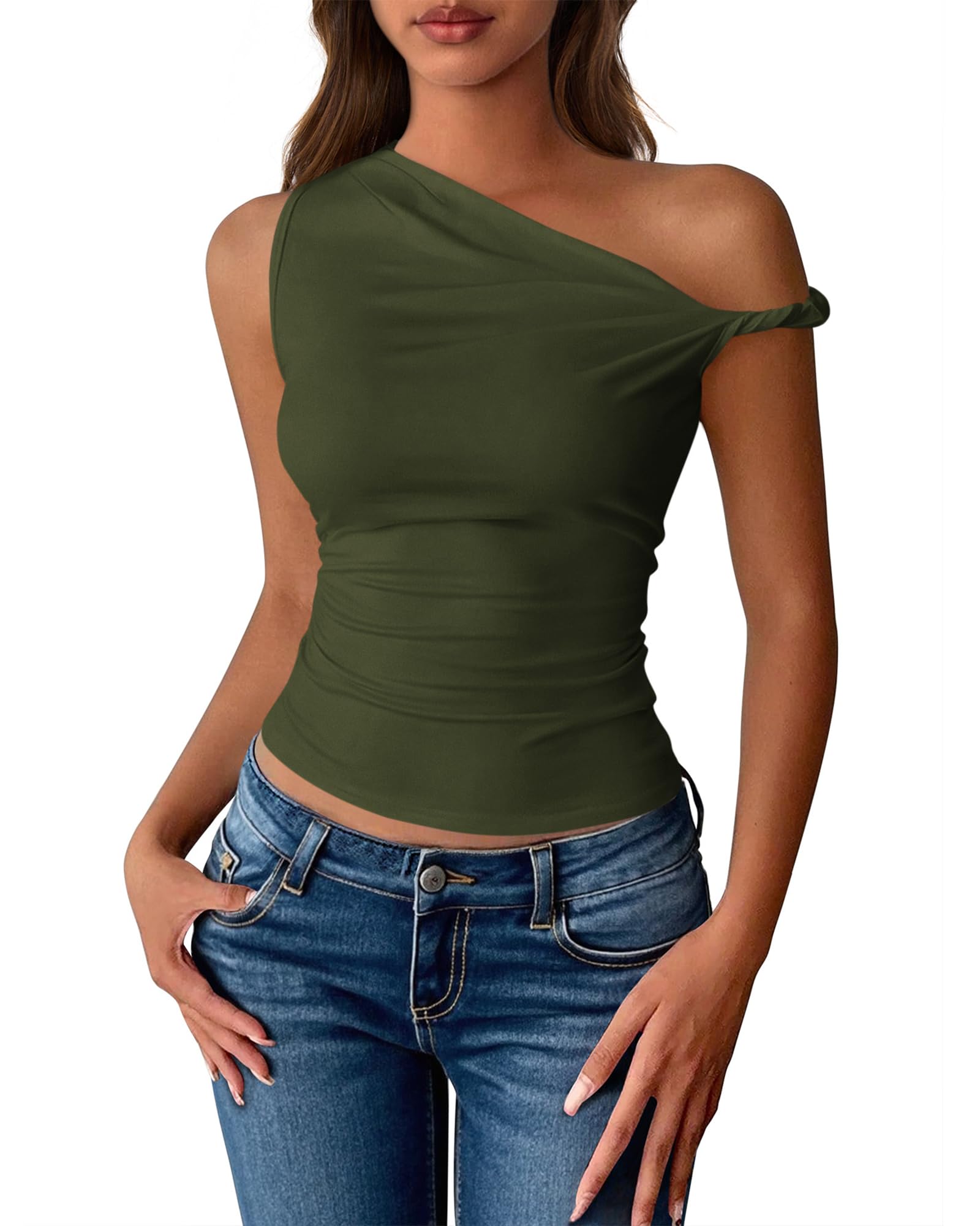 FreshPretty Off The Shoulder Tops for Women Cute Summer Casual Sleeveless Slim Fit y2k Spring Outfits Going Out Tank Top