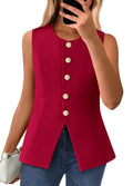 BTFBM Summer Sleeveless Blazer Vest For Women Dressy Button Down Round Neck Business Casual Outfits Work Suit Vests Tops
