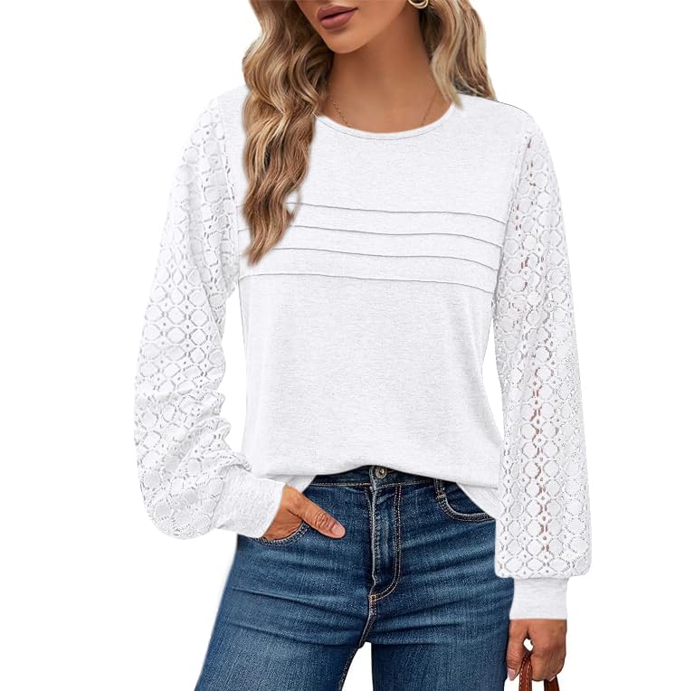 BTFBM Women's Long Sleeve Shirts Dressy Lace Fall Tops Trendy Business Casual T-Shirts Cute Work Outfits Blouses