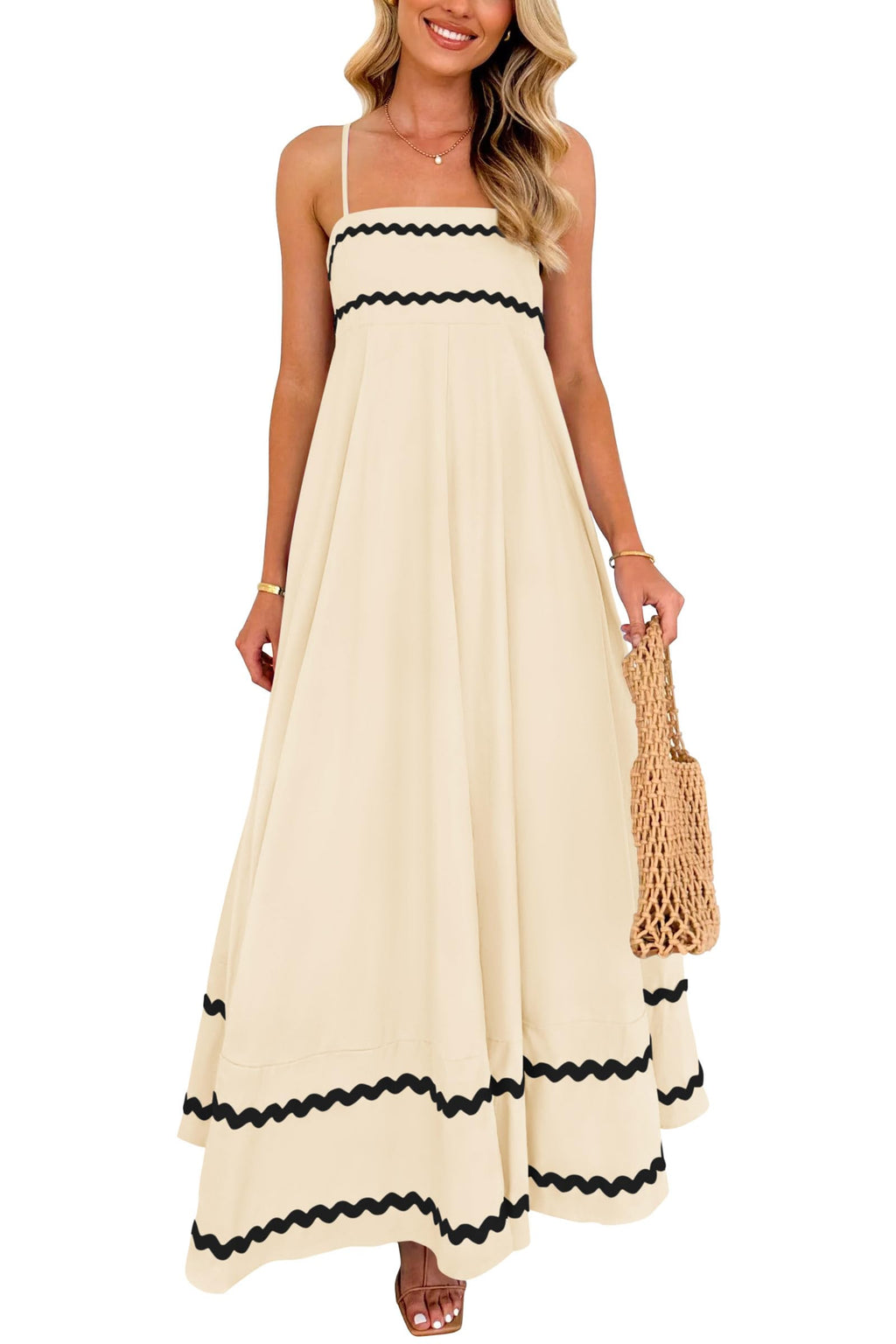 PRETTYGARDEN Women's Summer Flowy Maxi Dress Casual Sleeveless Spaghetti Strap Ruffle Beach Long Dresses