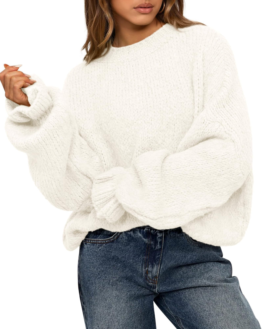 BTFBM Women's Oversized Sweater Crewneck Fall Winter Long Sleeve Fuzzy Warn Knit Pullover Sweaters Trendy Outfits