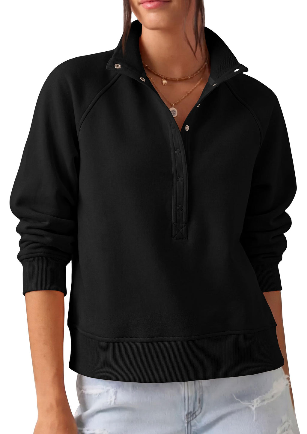 PRETTYGARDEN Women's Fall Trendy Oversized Sweatshirts Comfy Ribbed Fabric, Raglan Long Sleeve Collared, Button Up Henley Pullover Blouse, Casual Workout Tops, Y2K Fashion Clothing