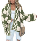 FreshPretty Casual Cardigan Sweater for Women Fall Long Sleeve Open Front Chunky Knit Sweaters Checkered Outwear Coat