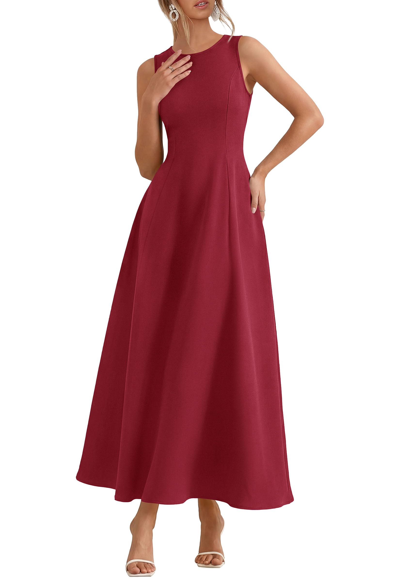 PRETTYGARDEN Women's Maxi Dress Summer Wedding Guest Spring A Line Long Tank Flowy Modest Sleeveless Cocktail Dresses
