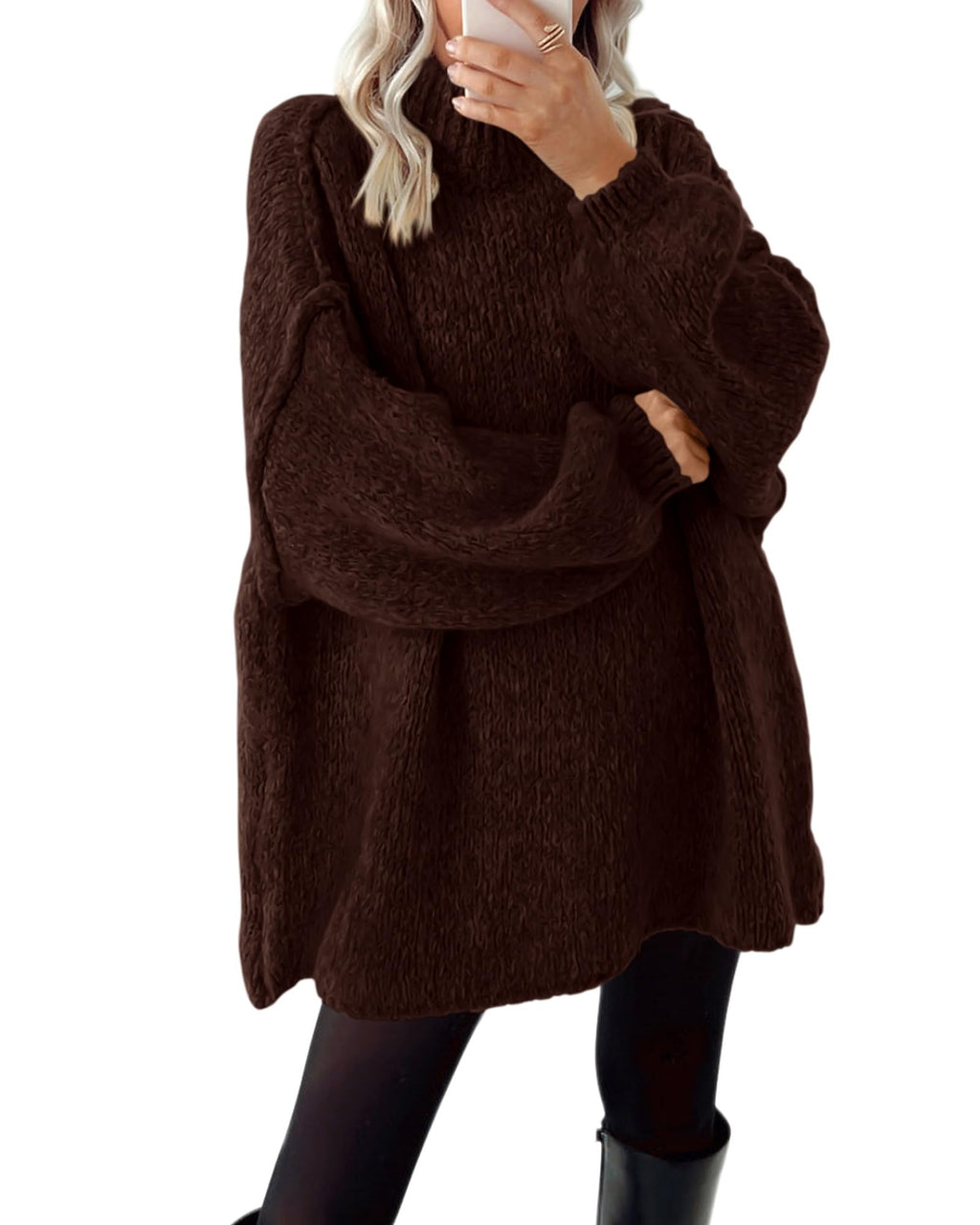 BTFBM Sweaters for Women Fall Long Sleeve Mock Neck Cable Knit Oversized Sweater Pullover Tops Thick Winter Clothes
