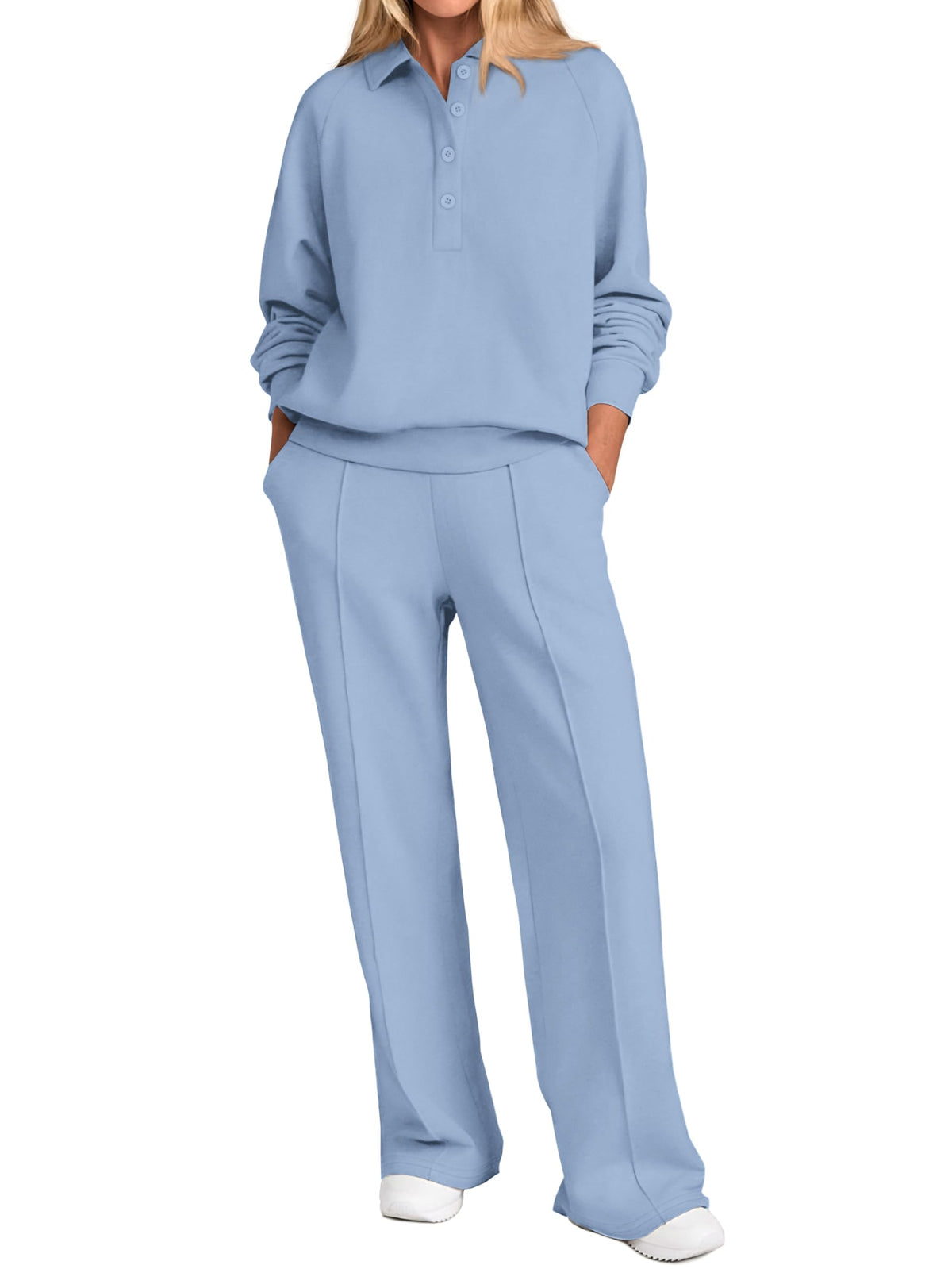 PRETTYGARDEN Women Fall 2 Piece Outfits Sweatsuits Lounge Sets Quarter Button Long Sleeve Sweatshirt, Wide Leg Sweat Pants, Casual 2 Piece Sets Tracksuit, Airport Travel Outfits for Women