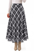 FreshPretty Casual A-Line Plaid Maxi Skirts for Women Trendy Fall Fashion Lightweight Chiffon Gingham Elastic Waist Long Skirt,Cute Winter Clothing,Spring Flowy Beach Vacation Clothes