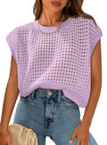 PRETTYGARDEN Womens Spring Tops Summer Shirts Crochet Cap Sleeve Sweater Pullover Cute Beach Vacation Clothes