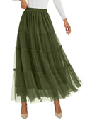 PRETTYGARDEN Tulle Skirts for Women Fall Fashion Elastic High Waisted Fairy Tiered Flowy A-Line Casual Maxi Long Skirt