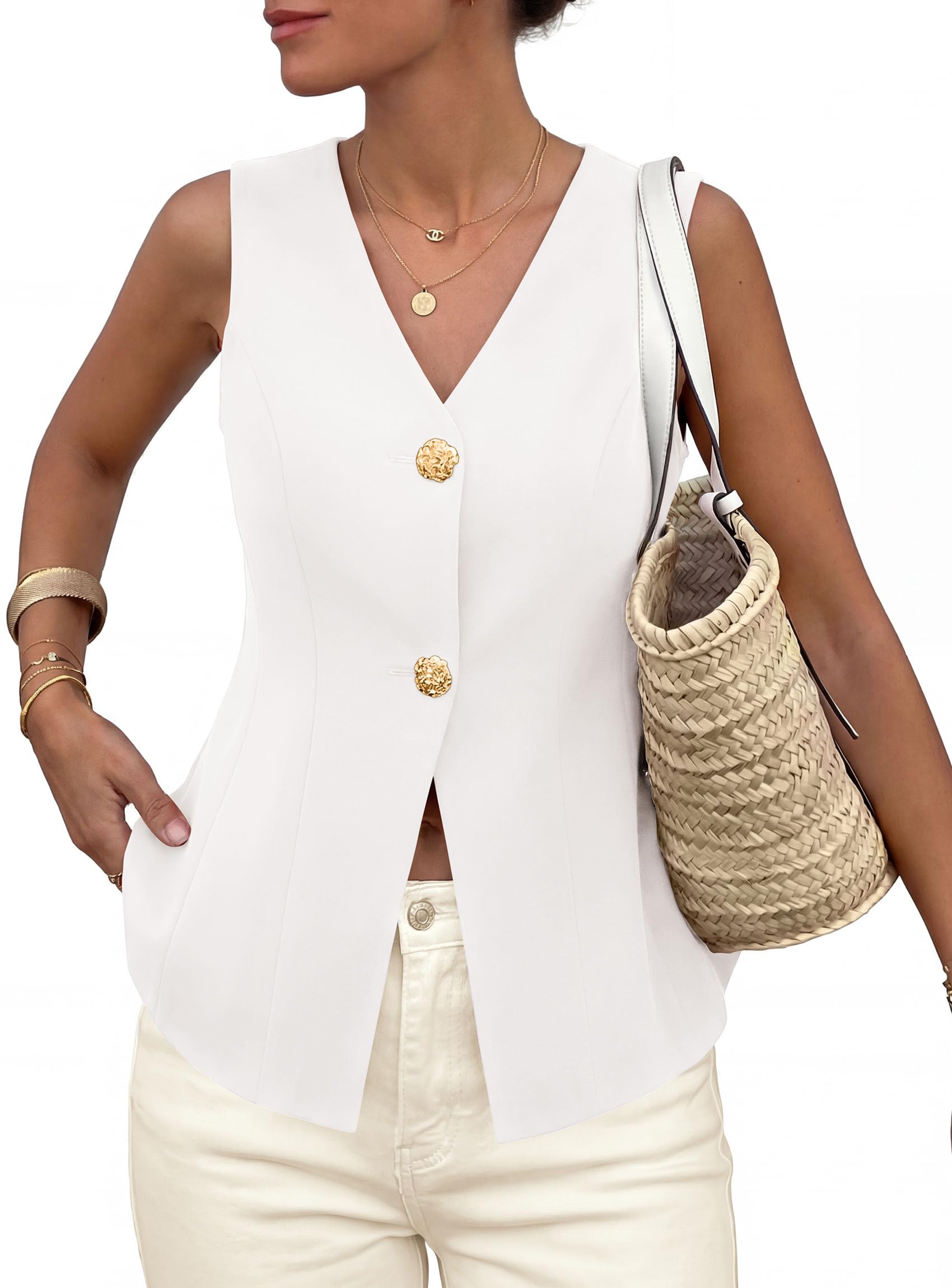 PRETTYGARDEN Womens Summer Sleeveless Suit Vest Tops Dressy Button Down Business Casual Blazer Waistcoat Spring Clothes