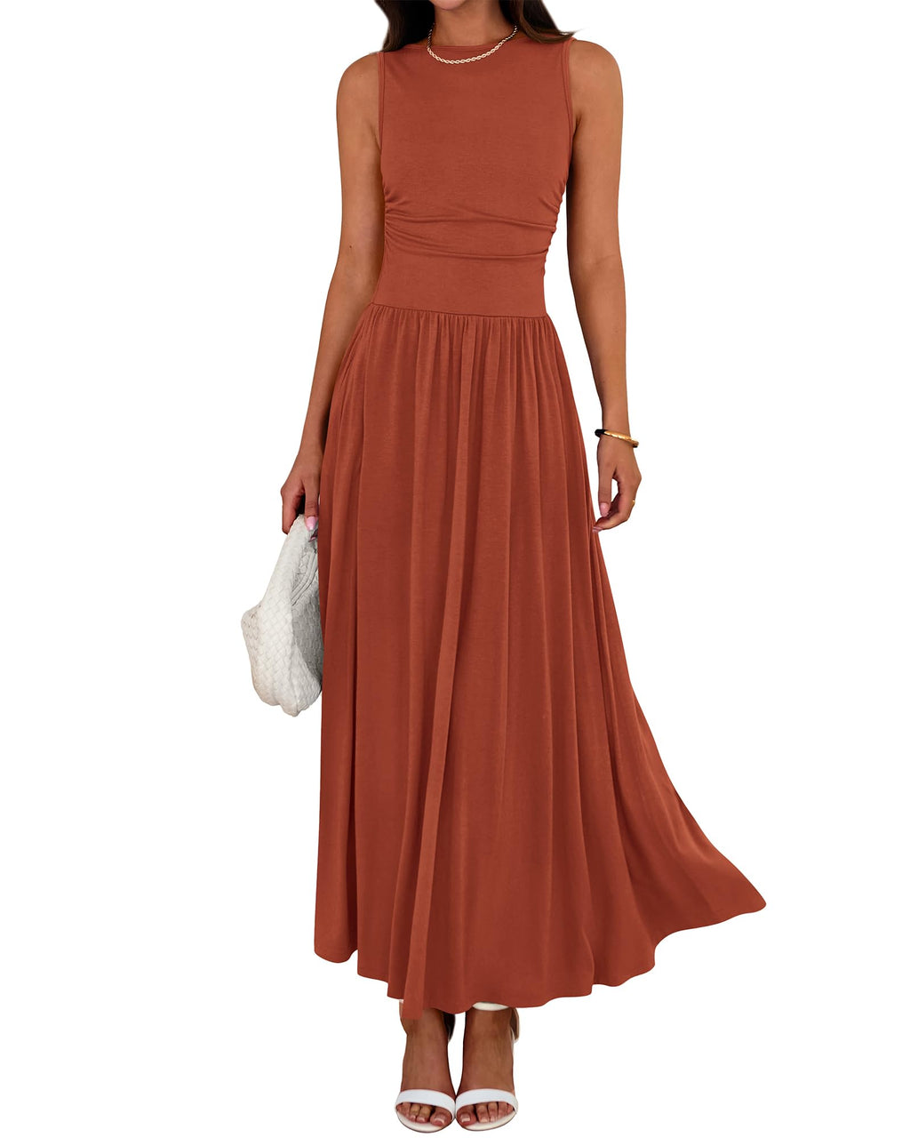 BTFBM Summer Maxi Dresses for Women Spring Sleeveless Casual Ruched High Waisted Long Sundress Flowy Beach Dress