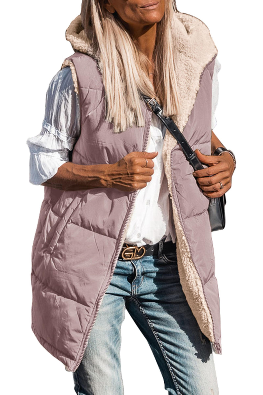 PRETTYGARDEN Womens Fall Reversible Long Vests Sleeveless Fleece Jacket Zip Up Hoodie Pockets Warm Coat Winter Clothing