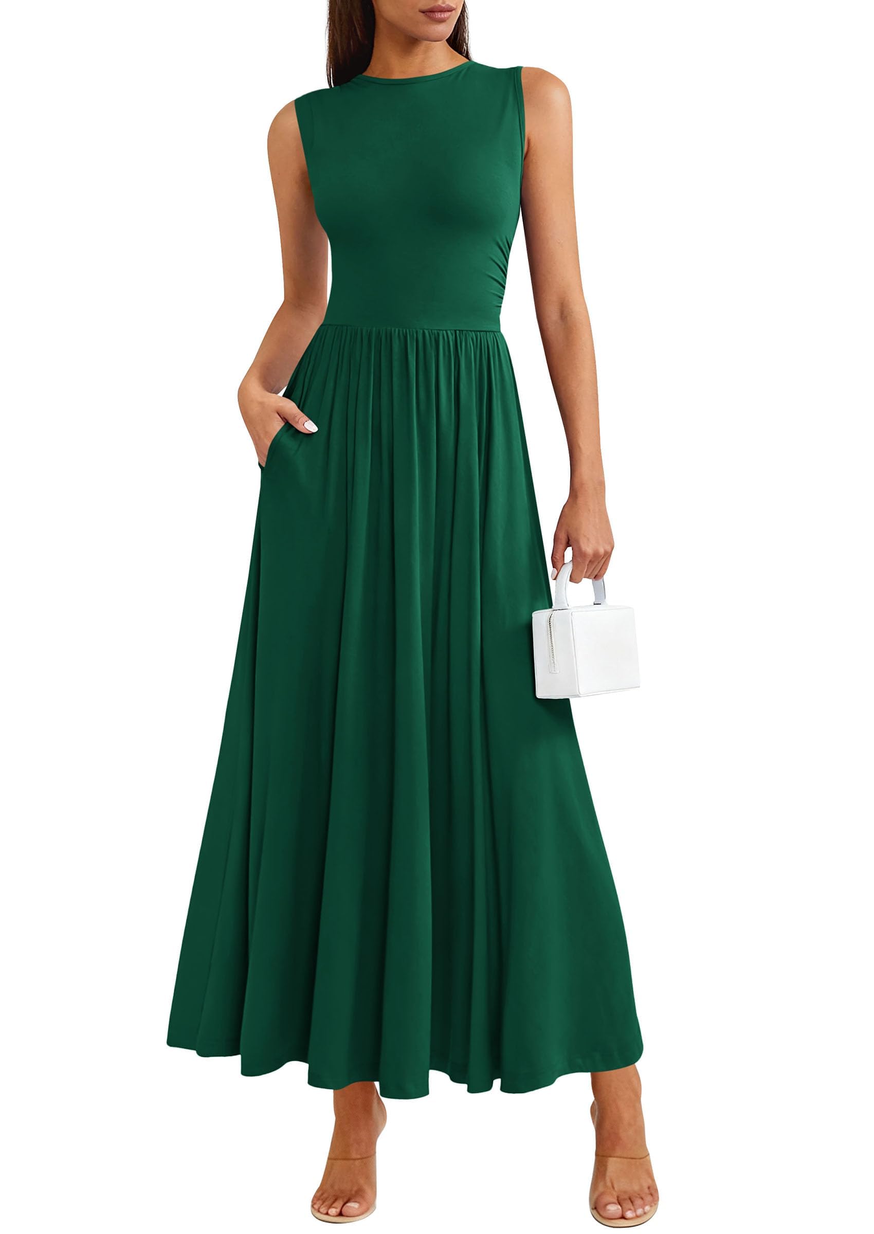 PRETTYGARDEN Summer Maxi Dresses for Women Sleeveless A Line Flowy Long Casual Sundress Wedding Guest Fashion Clothing