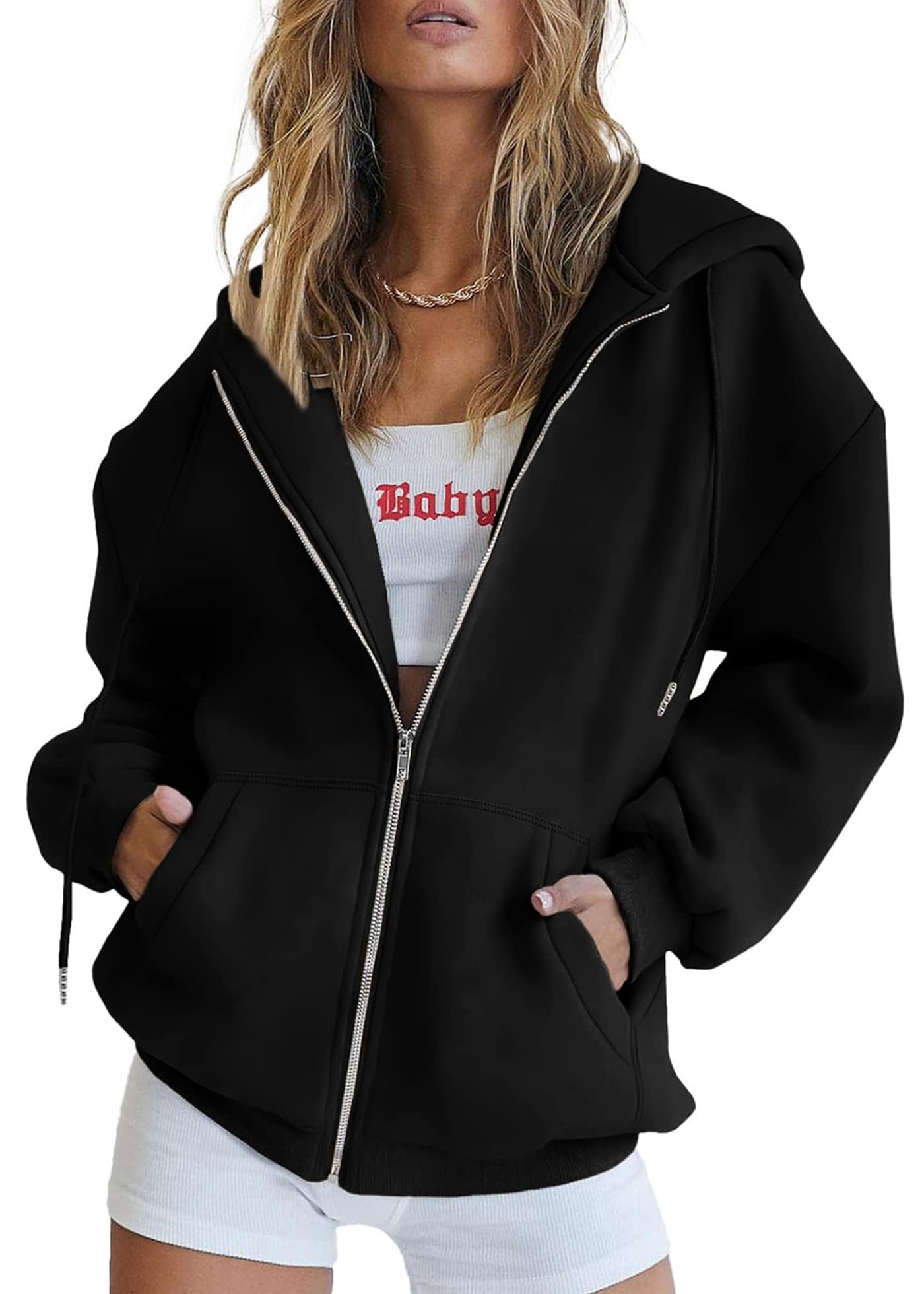 PRETTYGARDEN Women's Zip Up Y2K Hoodies Casual Long Sleeve Sweatshirts Fall Spring Track Jackets with Pockets