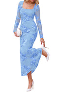 BTFBM Womens Long Sleeve Bodycon Floral Mesh Maxi Fall Wedding Guest Dress Semi Formal Dresses For Bridal Shower, Engagement, Cocktail, Homecoming, Prom, Birthday Party, Date Night Outfits, Lined