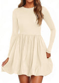 PRETTYGARDEN Fall Dresses for Women Casual Long Sleeve Bubble Cute Crew Neck A Line Mini Short Dress with Pockets