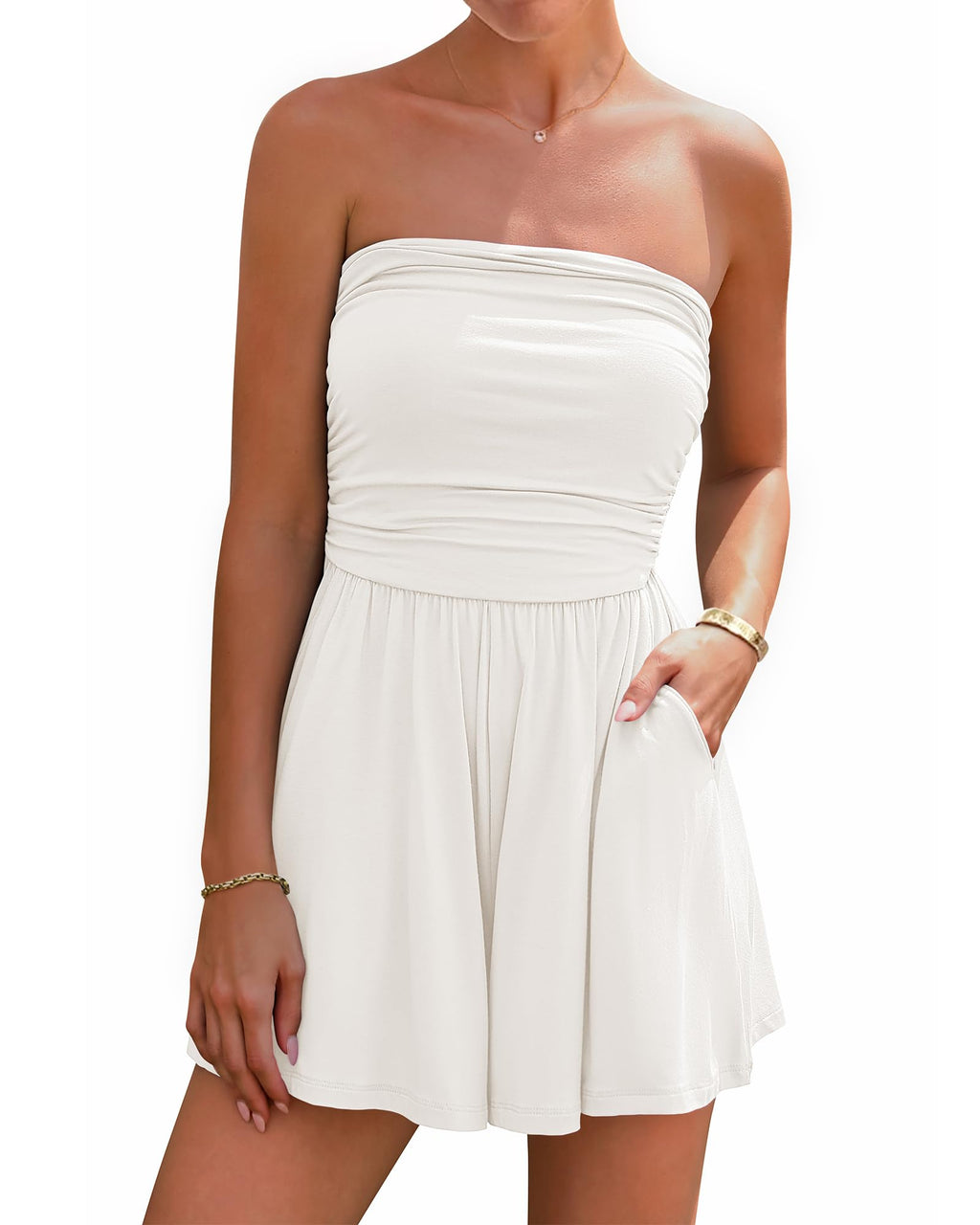 BTFBM Womens Romper Spring Summer Strapless Tube Tops Beach Vacation Clothes Boho Loose Shorts Jumpsuits Pockets
