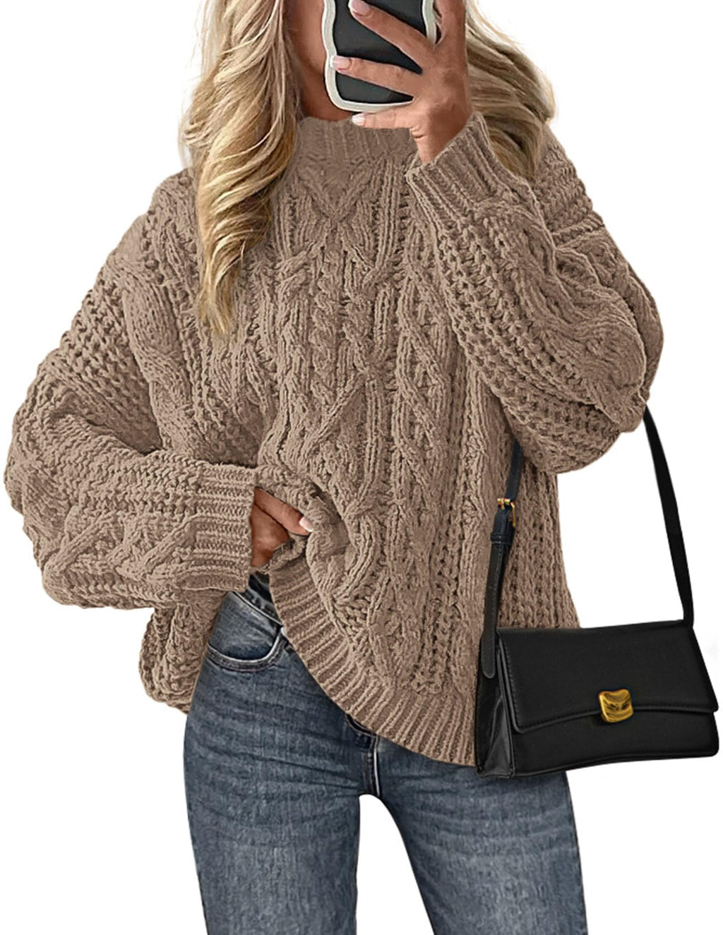 PRETTYGARDEN Women's Oversized Fall Sweaters Casual Long Sleeve Crewneck Chunky Cable Knit Pullover Tops Winter Clothes