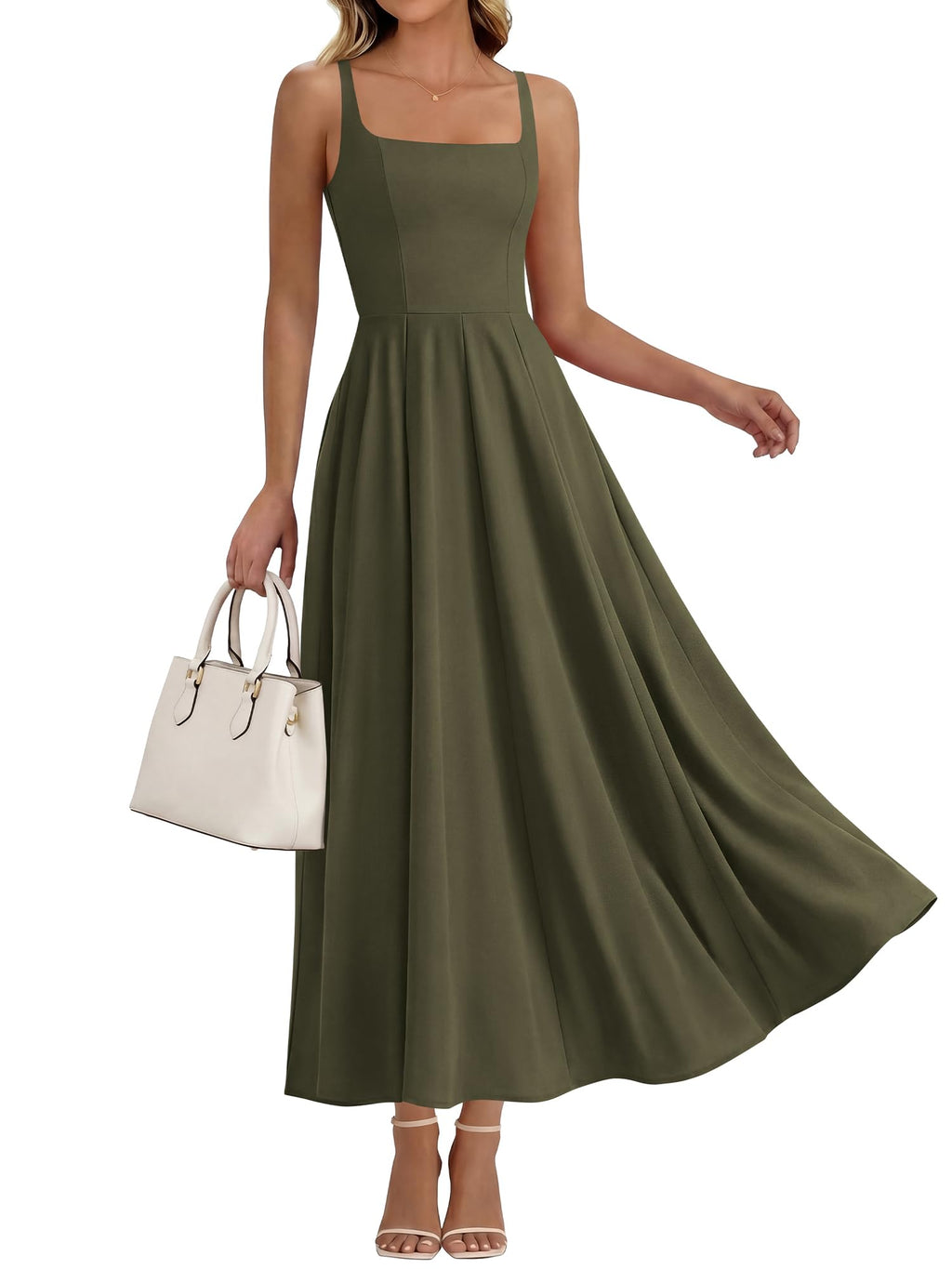 BTFBM Women Summer Square Neck Maxi Dress Spring Elegant Classy Sleeveless Formal Wedding Guest Cocktail Dresses