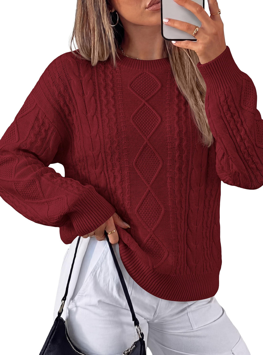 PRETTYGARDEN Women's Crewneck Cable Knit Sweater Pullover Tops Soft Luxury,Long Sleeve Sweaters,Chunky Texture,Fall Outfits,Warm Layering,Daily Wear,Work Holiday,Winter Going out Top