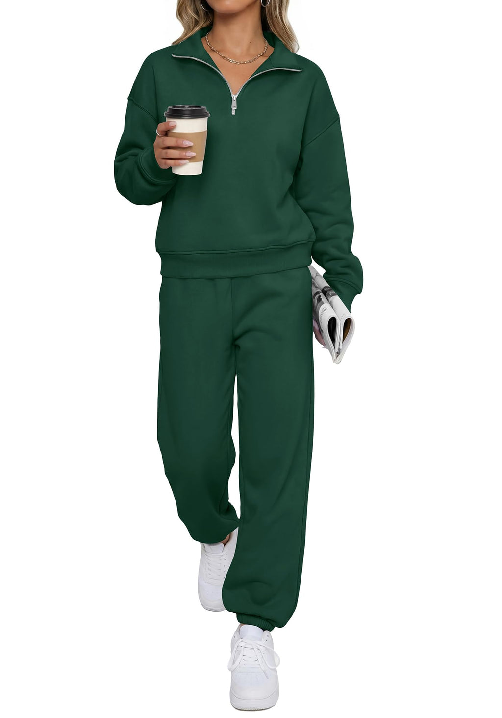 BTFBM Womens 2 Piece Outfits Sweatsuit Fleece Lounge Sets Quarter Zip Pullover Sweatshirt,Baggy Jogger Sweatpants,Fall Fashion Clothing,Airport Travel Matching Sweat Set