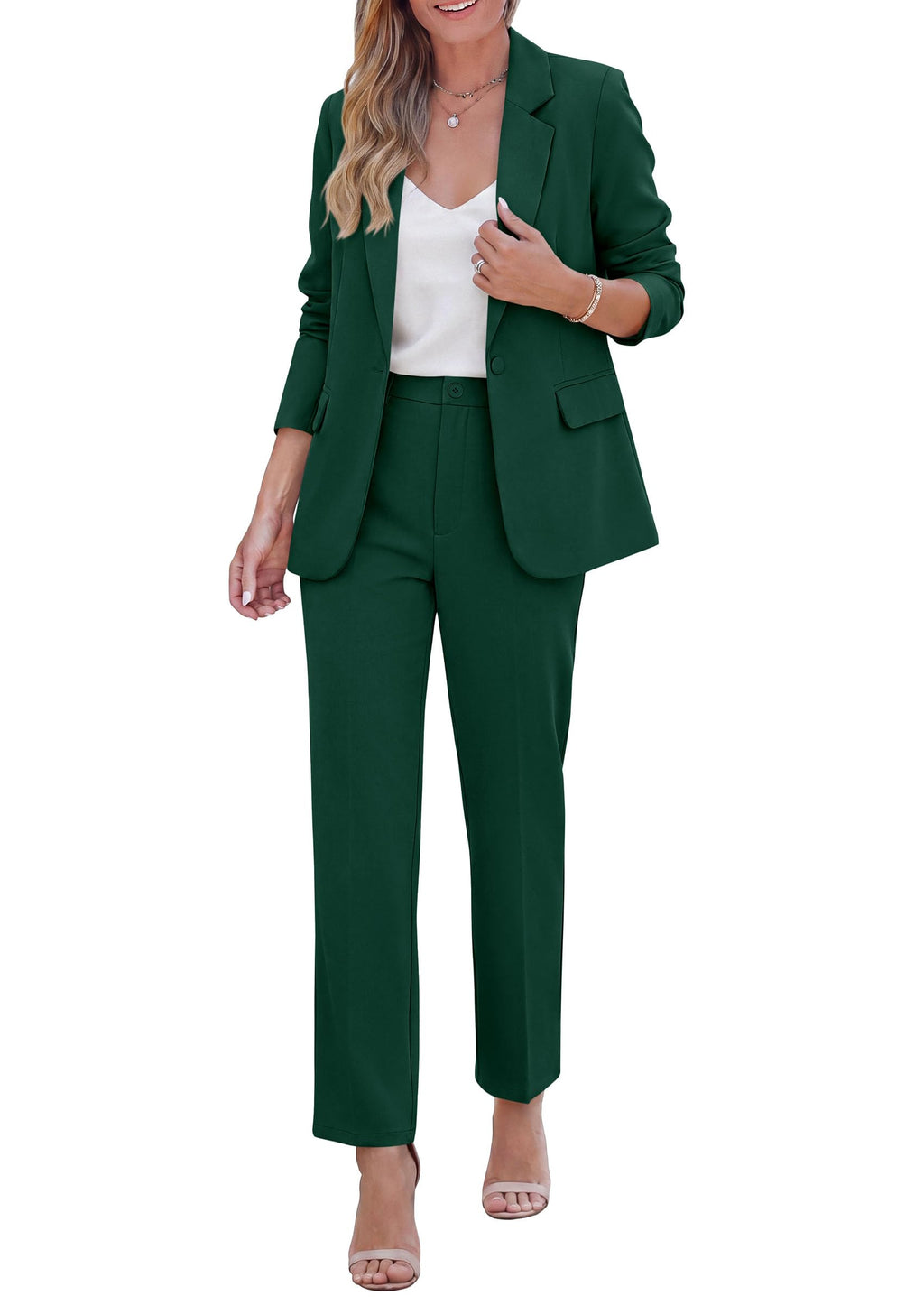 PRETTYGARDEN Two Piece Sets for Women Dressy Pant Suits Lapel Blazer,Straight Leg Dress Pants,Professional Interview Suit Set,Business Casual Outfits,Office Work Clothes,Fall Winter