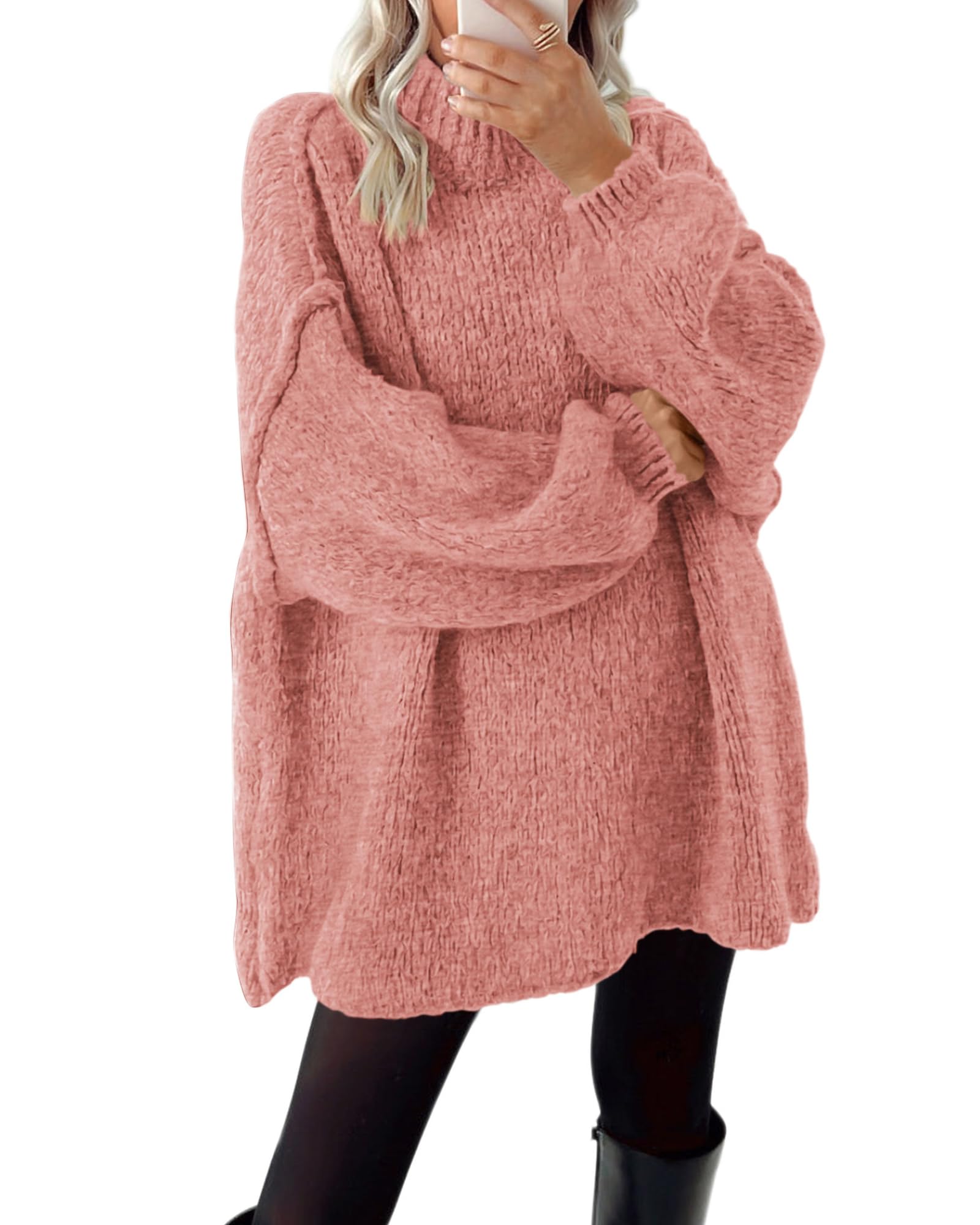 BTFBM Sweaters for Women Fall Long Sleeve Mock Neck Cable Knit Oversized Sweater Pullover Tops Thick Winter Clothes