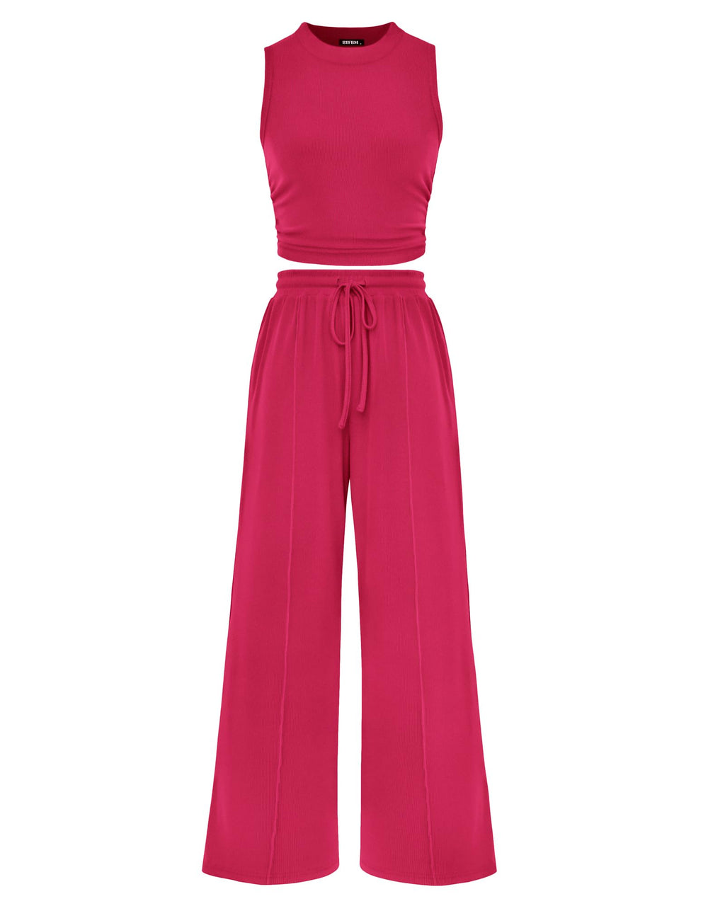 BTFBM Summer Outfits For Women Cropped Sleeveless Tank Tops Wide Leg Pants 2 Piece Sets Beach Lounge Set Clothing