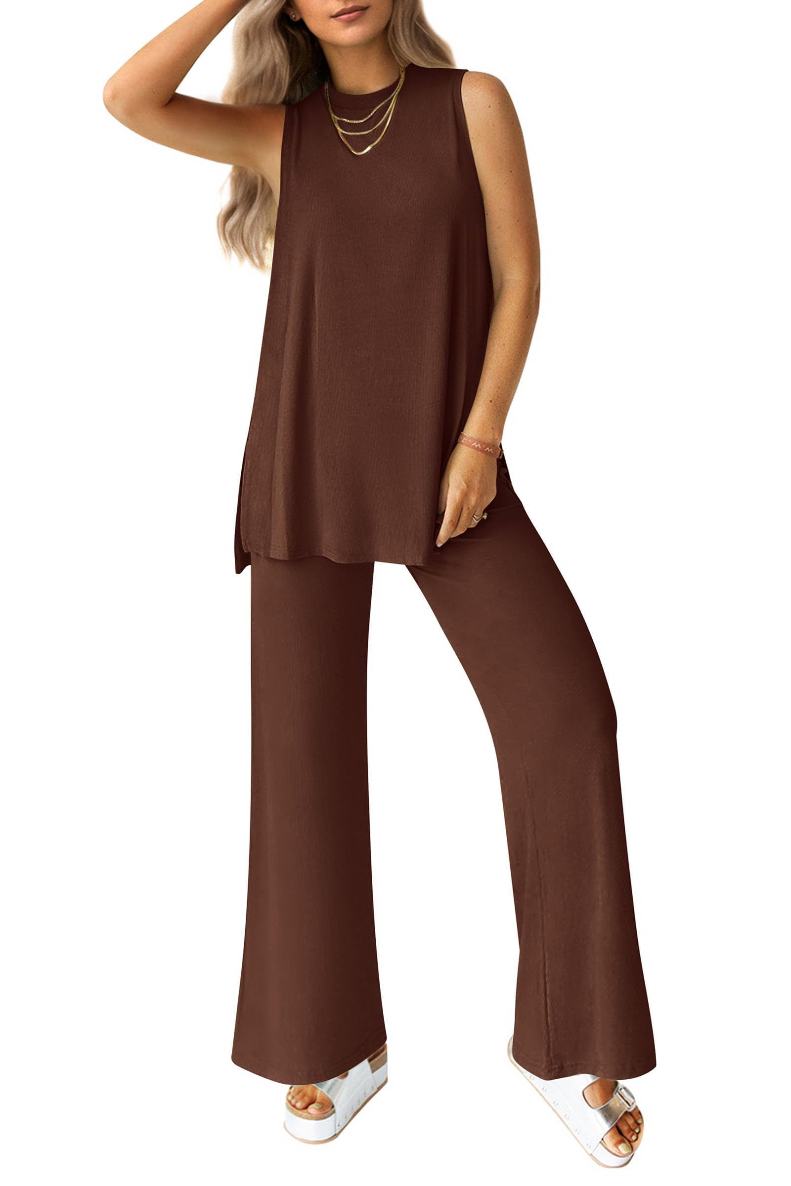 PRETTYGARDEN Women's 2 Piece Lounge Set Summer Casual Loose Tank Top Wide Leg Pants Matching Travel Outfits Tracksuit