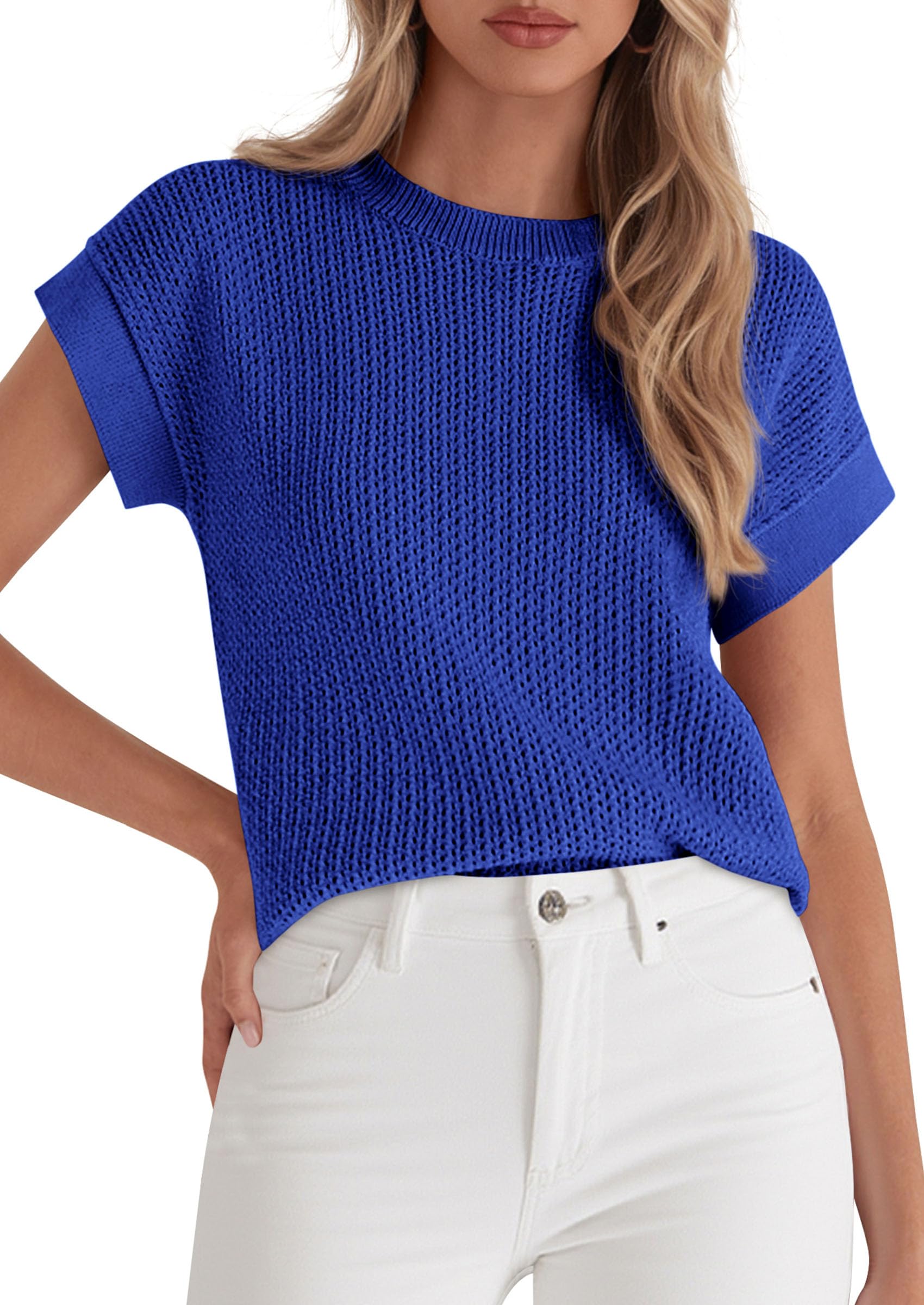 PRETTYGARDEN Women Spring Sweater Vest Business Casual Tank Top Lightweight Cap Sleeve Knit Shirts Trendy Summer Outfits