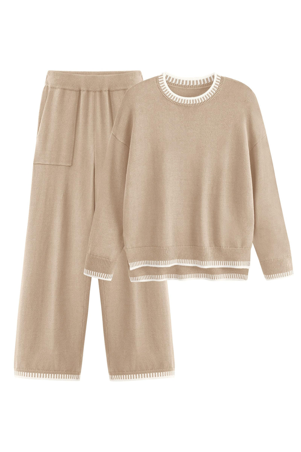 PRETTYGARDEN Women's 2 Piece Knit Sweater Outfit Casual Long Sleeve Pullover Wide Leg Pants Tracksuit Loungewear Set