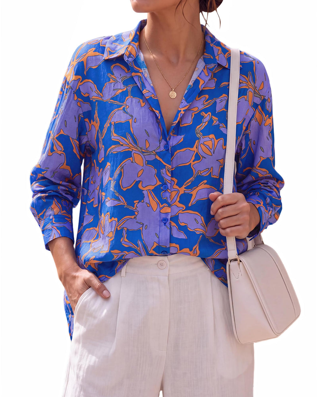 BTFBM Womens Blouses Dressy Casual Floral Long Sleeve Shirts Polka Dot Tops Classic Lapel Collar,Button Cuffs,V Neck Button Down Shirt,Business Casual Outfits,Early Fall Fashion Clothing Trendy
