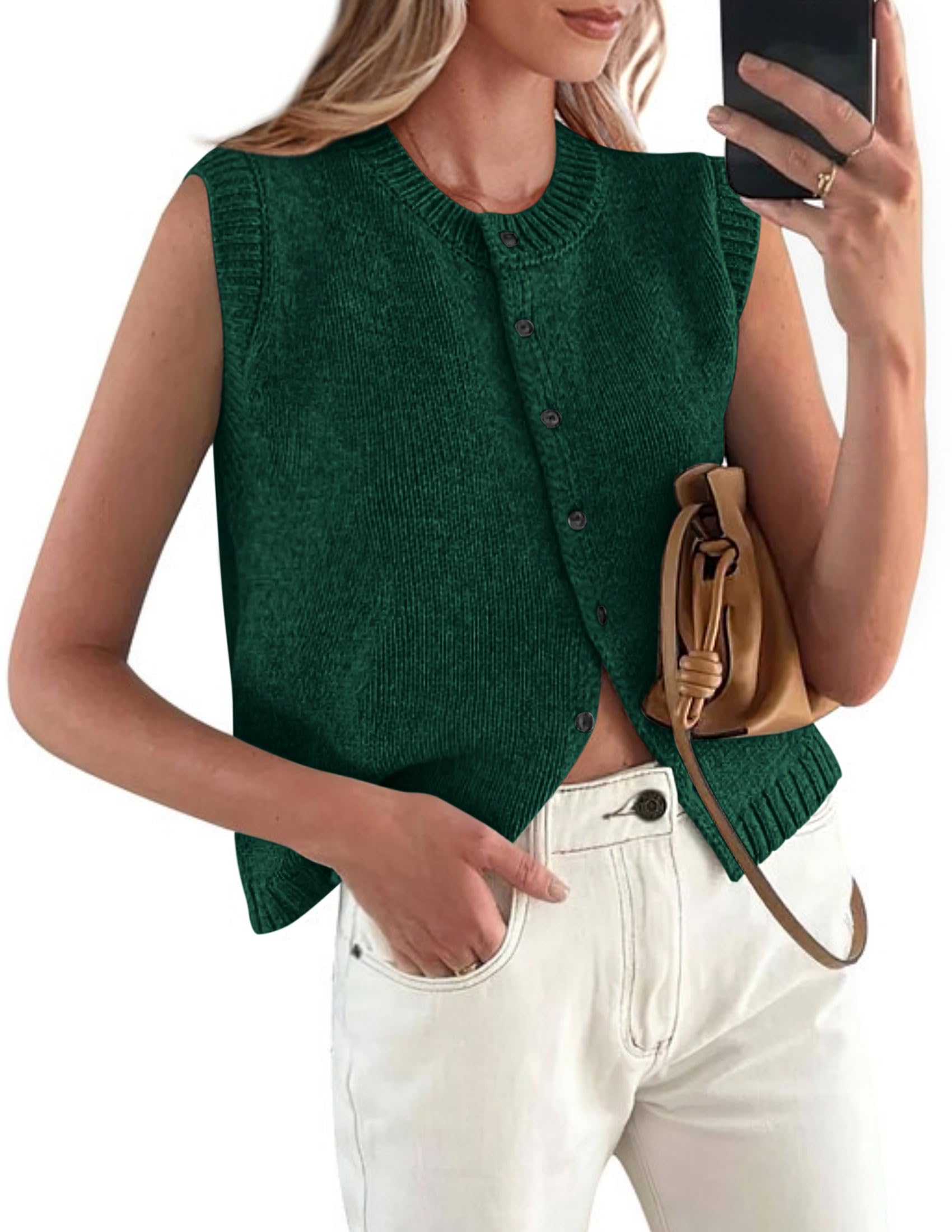 PRETTYGARDEN Sweater Vest Tops for Women Lightweight Summer Cardigan Sleeveless Button Up Knit Casual Spring Clothes