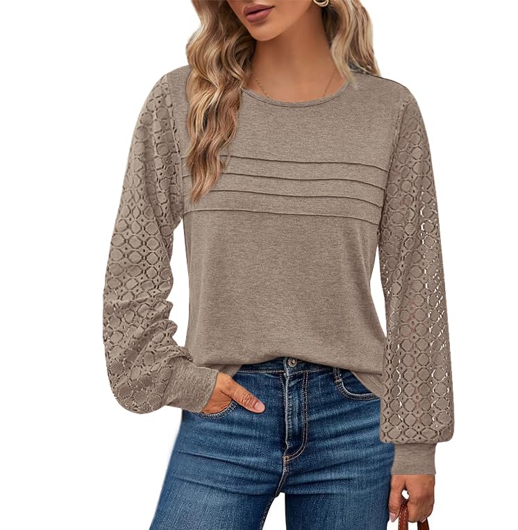 BTFBM Women's Long Sleeve Shirts Dressy Lace Fall Tops Trendy Business Casual T-Shirts Cute Work Outfits Blouses