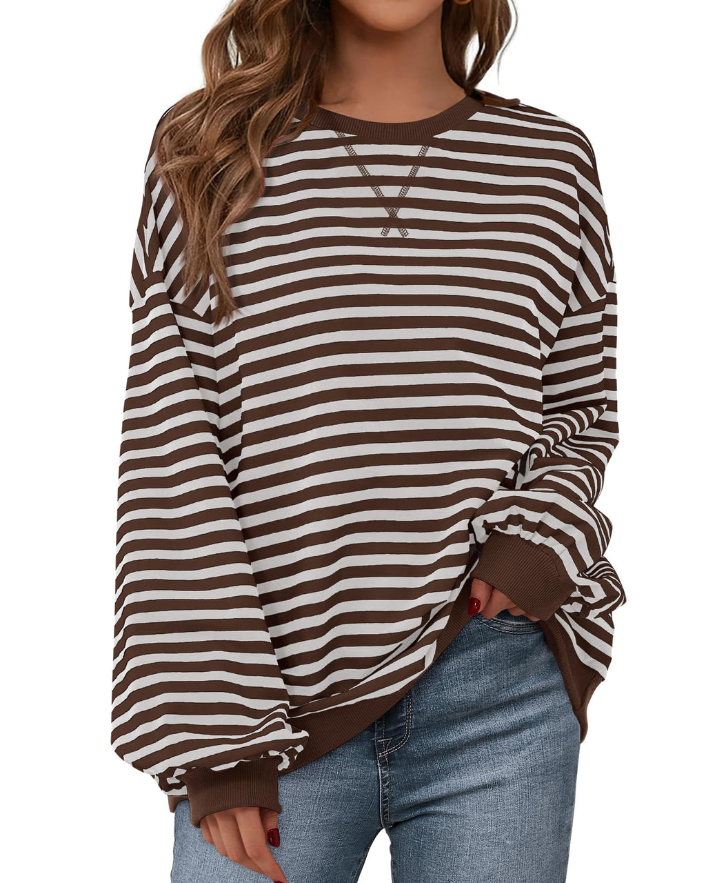 BTFBM Sweatshirt For Women Summer Crewneck Long Sleeve Oversized Striped Pullover Tops Y2K Clothes Workout Shirt