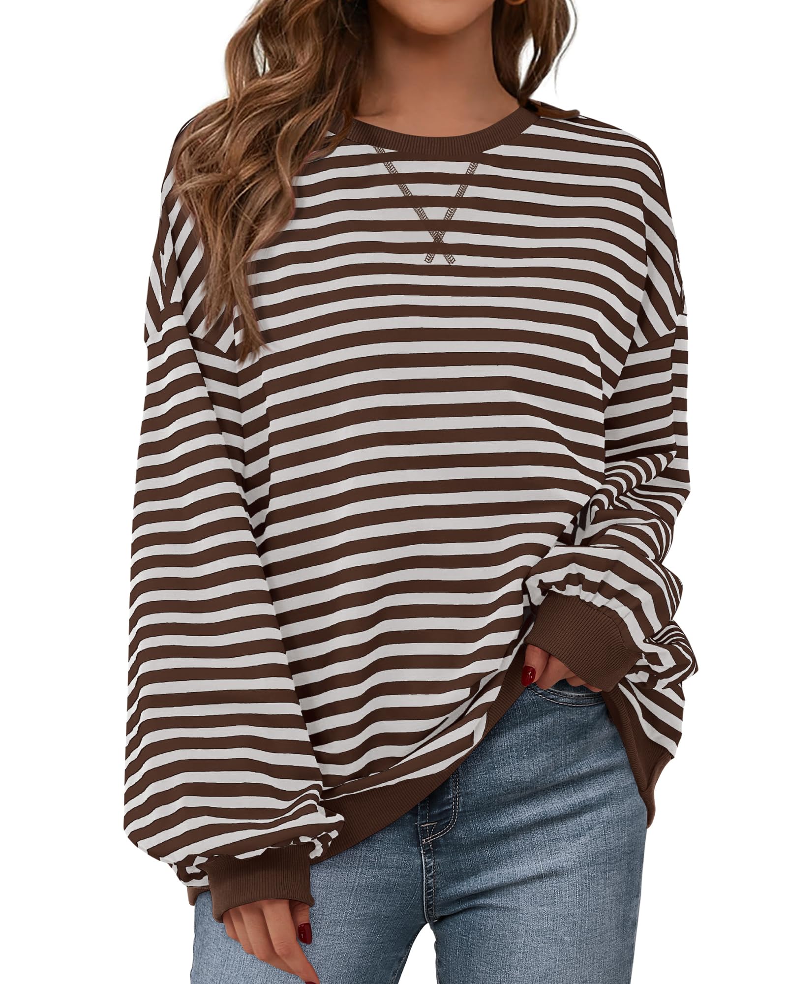 BTFBM Sweatshirt For Women Summer Crewneck Long Sleeve Oversized Striped Pullover Tops Y2K Clothes Workout Shirt