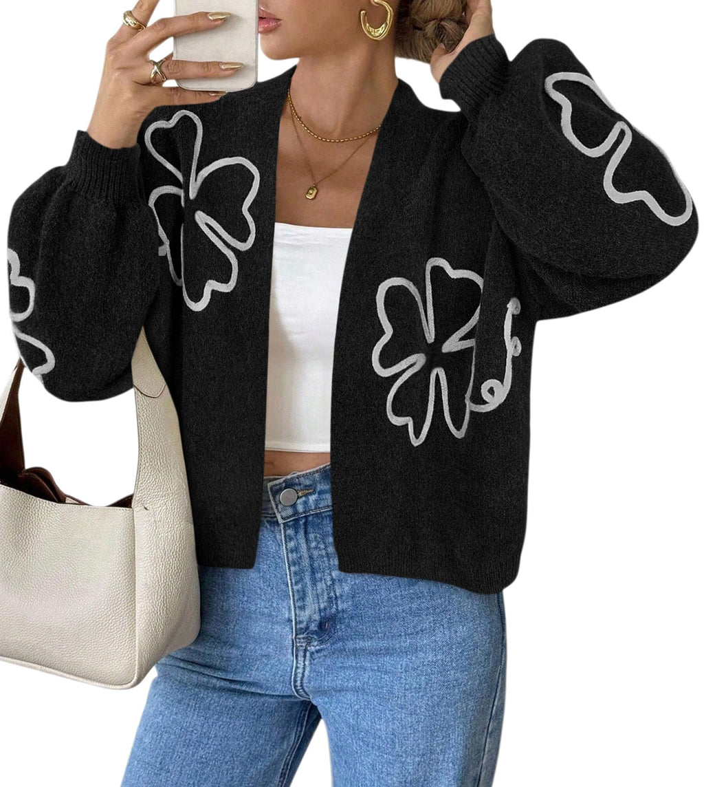PRETTYGARDEN Women's Floral Oversized Cardigan Sweaters Trendy Fall Outfits Long Sleeve Sweater Jacket, Open Front Coat, Cozy Soft Chunky Knit, Casual Outerwear,Winter Fashion Clothing