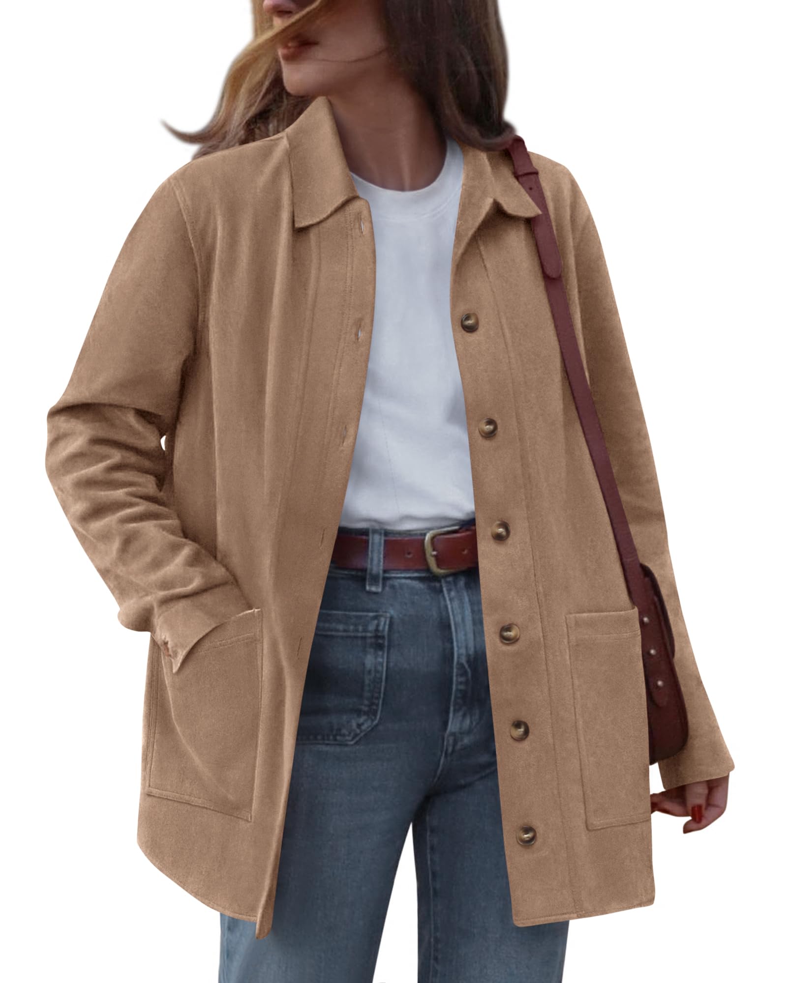 BTFBM Faux Suede Jacket Women Fall Fashion Leather Jackets Long Sleeve Button Down Winter Coats Shackets Outerwear
